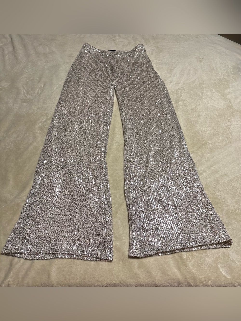 Aakaa Silver Sequin Wide Leg Pants